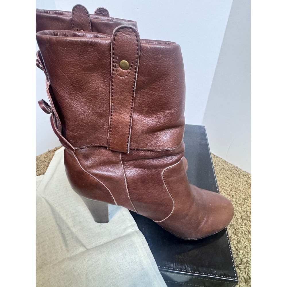 Dolce Vita Brown Nappa Leather Heeled Ankle Boots Slouchy Western Booties sz 8